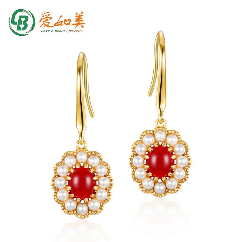 

18K Gold PT950 Platinum Silver Plated 7-layer Gold Natural Elongated Stone Earrings, Exquisite Colorful Treasure Earrings