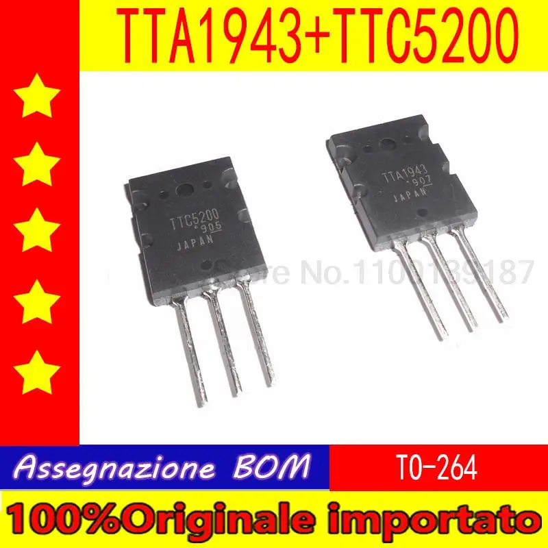 10 pairs of   TTA1943 TTC5200  A1943 C5200  TO-264  high-power amplifier { Origin: Japan }