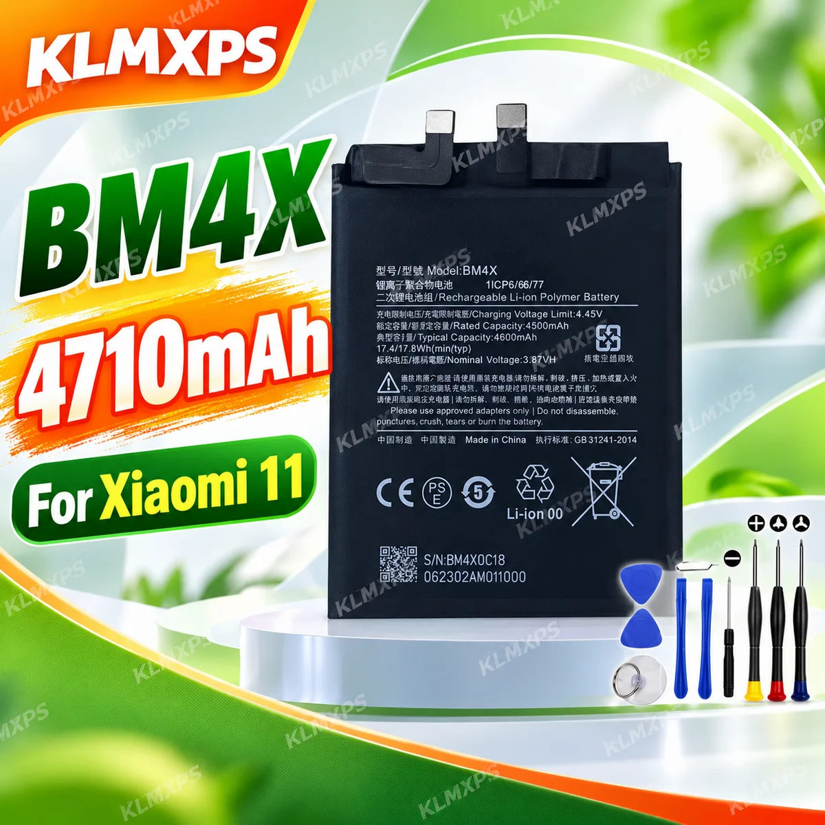 4710mAh BM4X Replacement Battery with Tools Compatible with Xiaomi 11 Mi 11 M2011K2C M2011K2G Smartphone Mobile Phone Battery