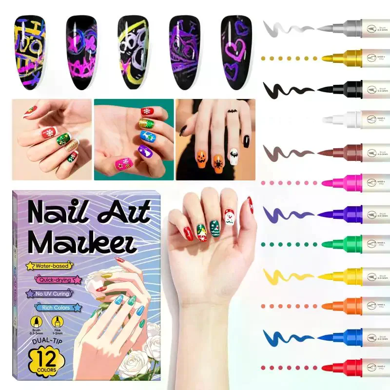 

12/24 Color Nail Art Pens 0.5MM Nail Polish Pens Drawing Painting Point Liner Painted Pen Kit