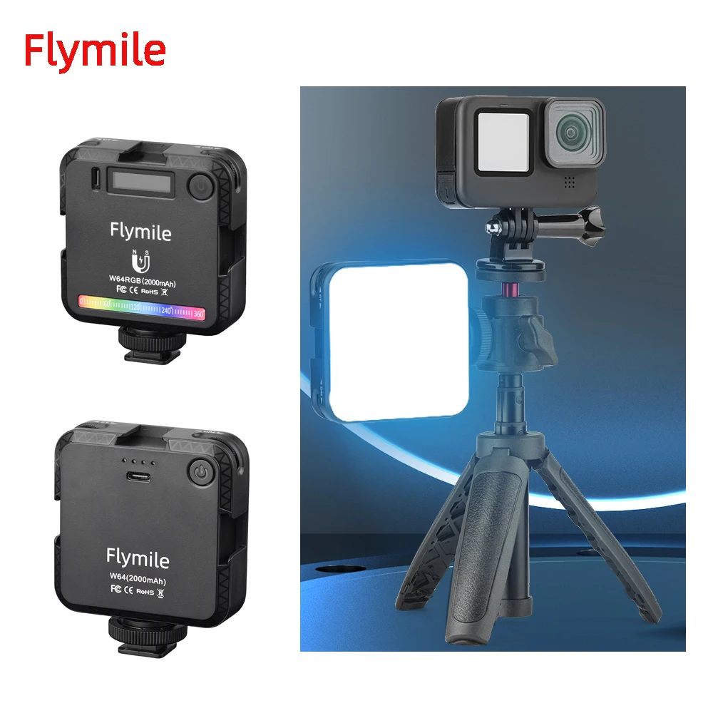 

Flymile Mini Rgb Video Light for Dji Osmo Action 5/Gopro 13 with 3 Cold Shoe 1/4 Screw Hole Led Lighting for Video/Live/Outdoor