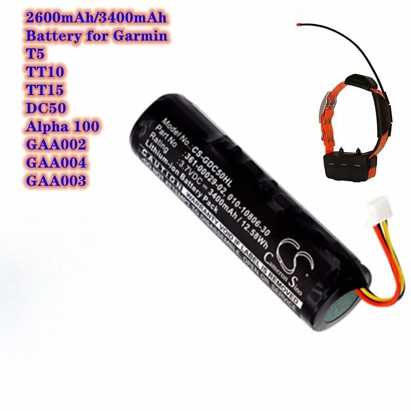 

Dog Collar Battery 2600mAh/3400mAh 361-00029-02 for Garmin Alpha 100,DC50,GAA002,GAA003,GAA004,T5,TT10,TT15