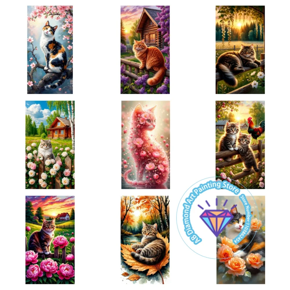 

New Cat Animal Flower AB Diamond Painting Kit Square Round Diamond 5D DIY Cross Embroidery Handmade Art Adult Unique Gift Decor