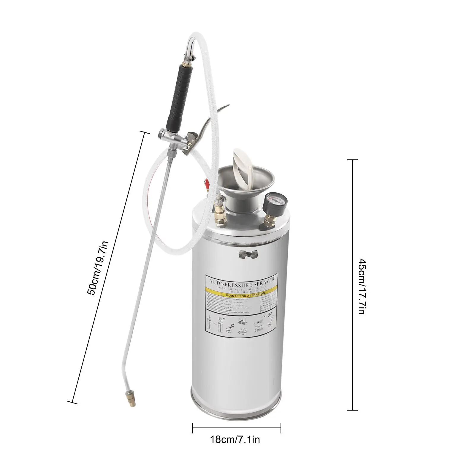 1..5 Gallon 304 Stainless Steel Tank Pressure Pump Sprayer Adjustable Detachable