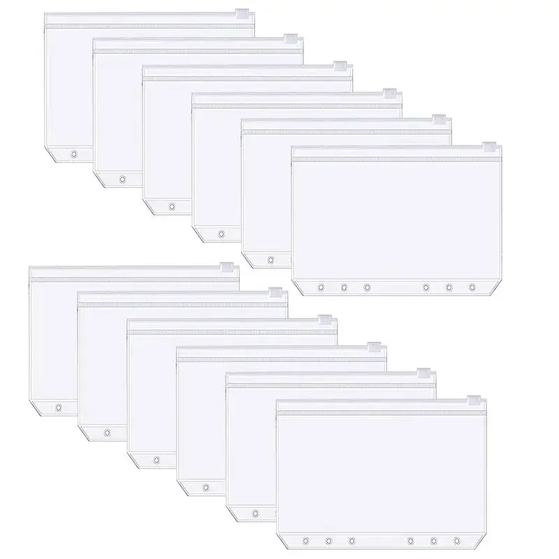 

15 шт. водонепроницаемая сумка для переплета из ПВХ A5 A6, сумка для переплета на молнии с 6 отверстиями, бюджетный конверт, сумка с вкладышами, используемая для переплета тетрадей