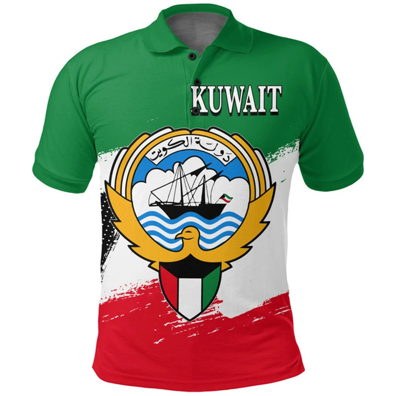 3d Print Kuwait Flag Polo Shirt For Men National Emblem Graphic T-shirt Tops Summer Casual Street Lapel Short Sleeve Shirts 2024