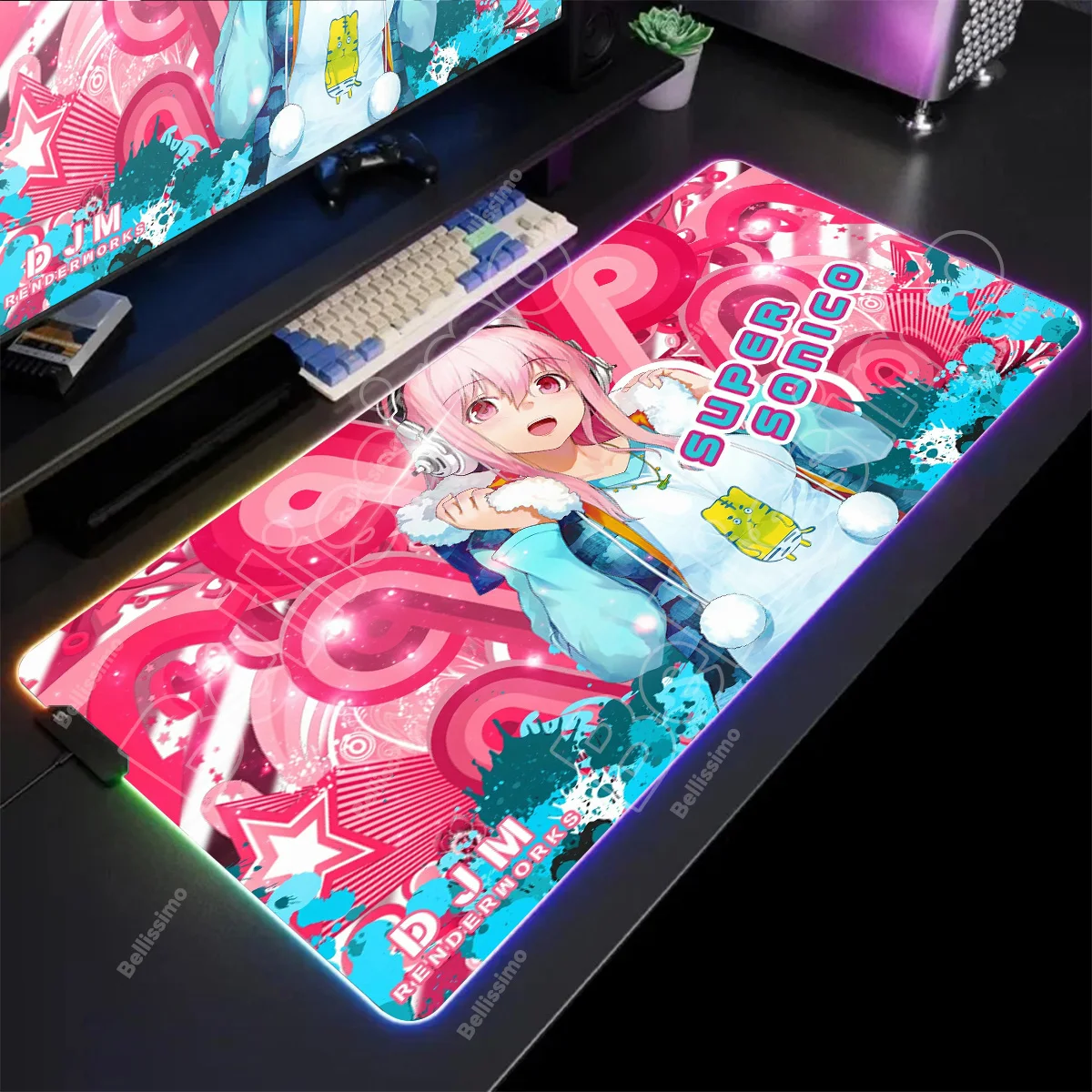 Mouse Pad Super Sonico Populer Ukuran Besar RGB Mouse Pad Alas Meja Dengan Lampu Latar csgo XXL LED Lighting Alas Meja Karet Alas Keyboard