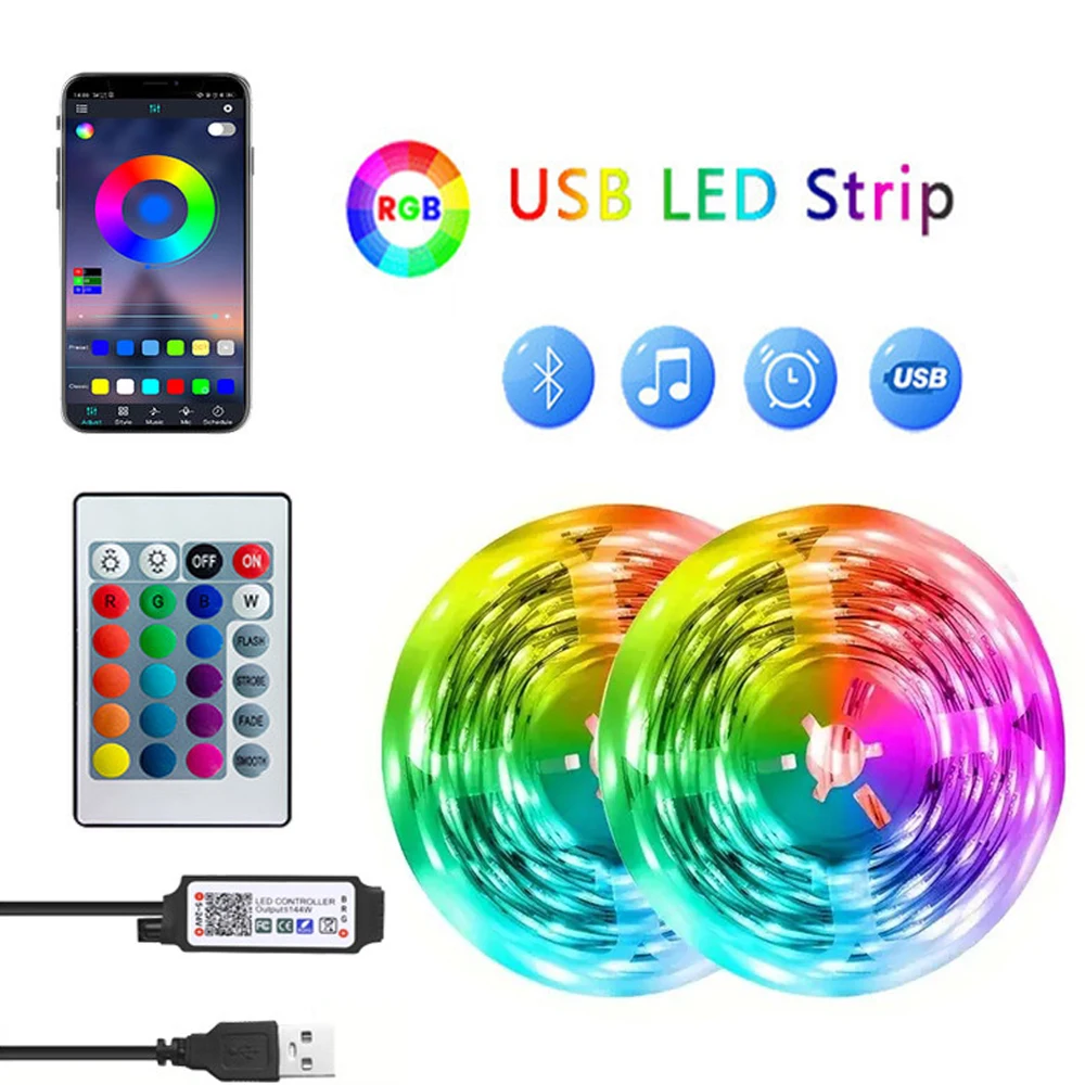 5 V USB RGB LED Strip Light SMD 5050 1-30M 5V RGB Flexible LED Strip Lights Bluetooth APP Control For TV Background Gaming Room