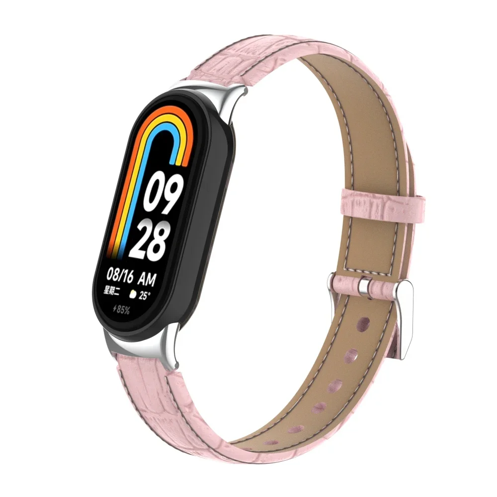 Leather Strap for Xiaomi Band 8, Metal Connector, Smart Sports, Personality, Replace the MI Band 8