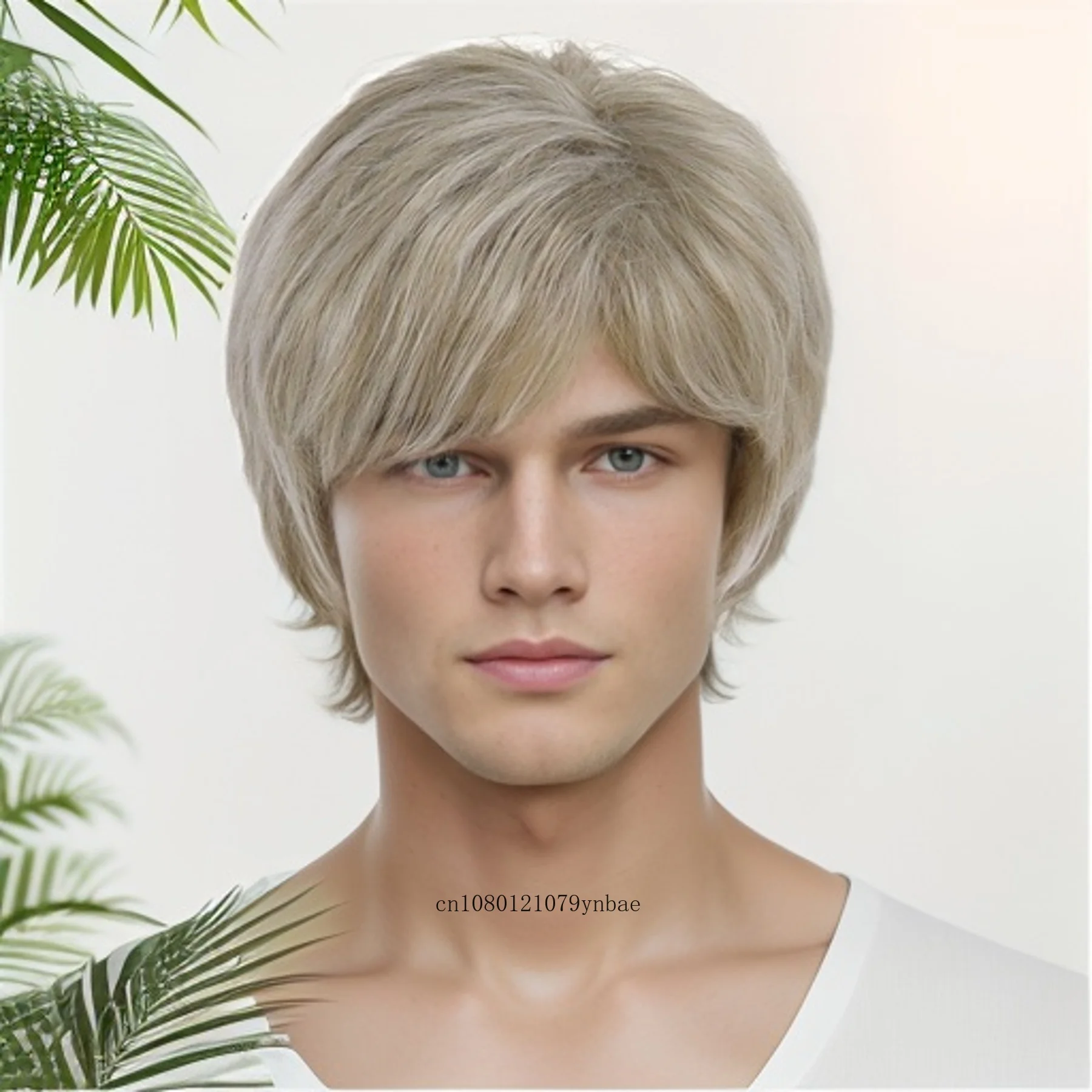 

Light Blonde Wig Synthetic Hair Short Straight Wigs with Bangs for Men Male Boys Natural Looking Daily Cosplay Heat Resistant