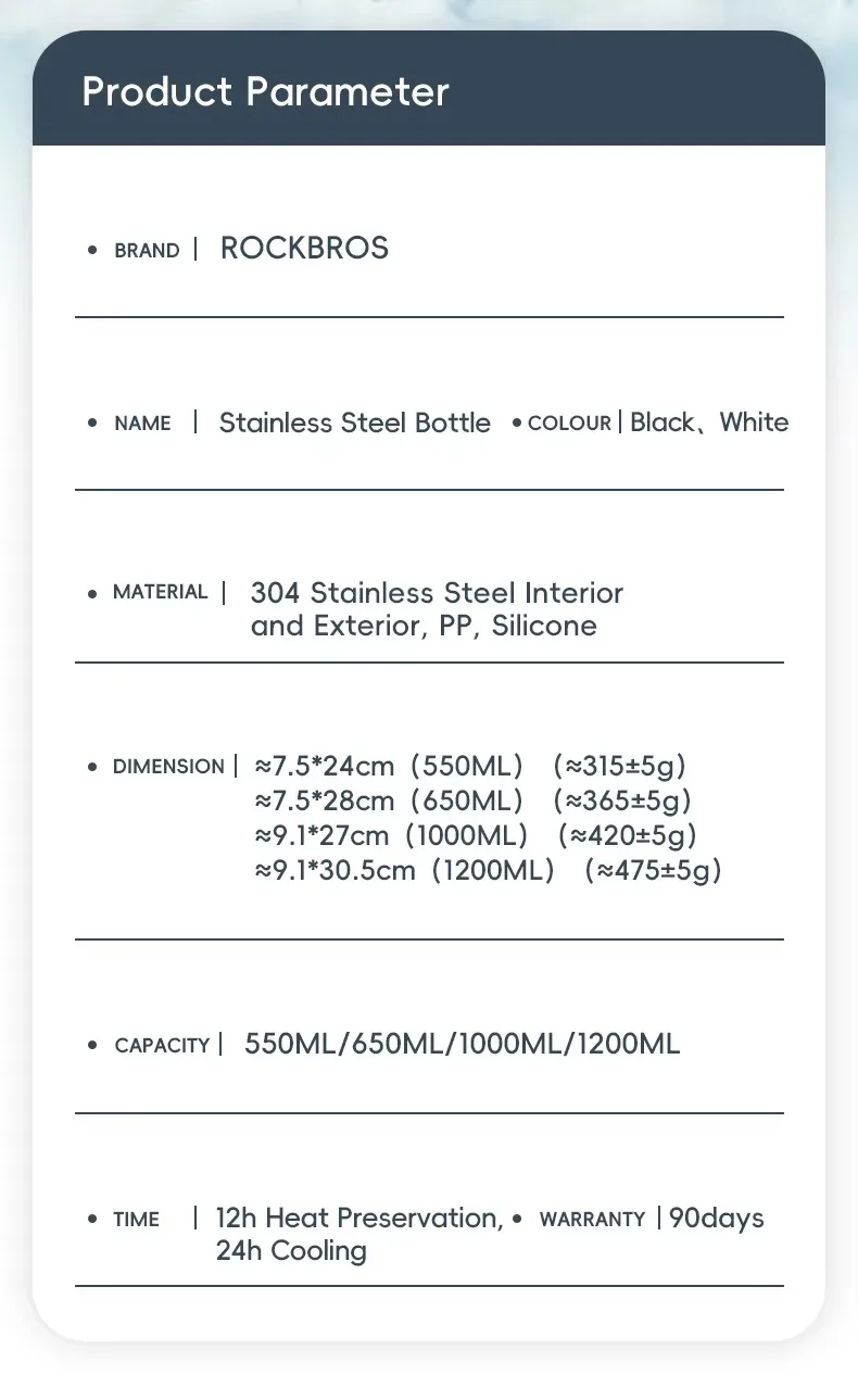 ROCKBROS 1,2L Isolierte Fahrrad-Trinkflasche Sport-Trinkflasche Rutschfest 304 Edelstahl Vakuum Kalt- und Heiß-Thermobecher – Detail 2