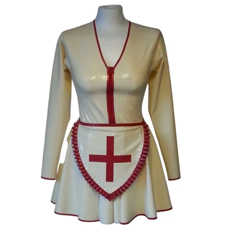 Latex rubber sexy handmade nature fetish Long Sleeve Latex Nurse Dress