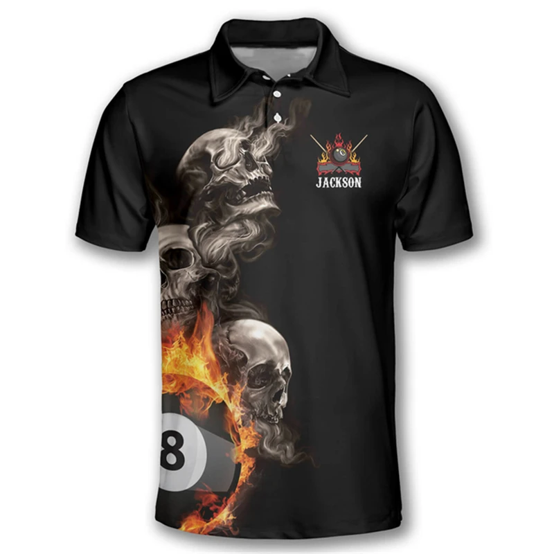 

Polo T Shirt For Men 3D Skull Harajuku Bowling Print Tees Fashion Lapel Button Blouse Summer Trend Short Sleeve Oversized Tops