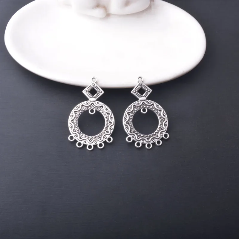 12 Stück/Set, ethnische, antike, silberfarbene Anhänger, Verbindungsstücke für die Schmuckherstellung, Boho-Stil, viele Löcher, zum Selbermachen von Ohrringen für Damen. – Detail 5