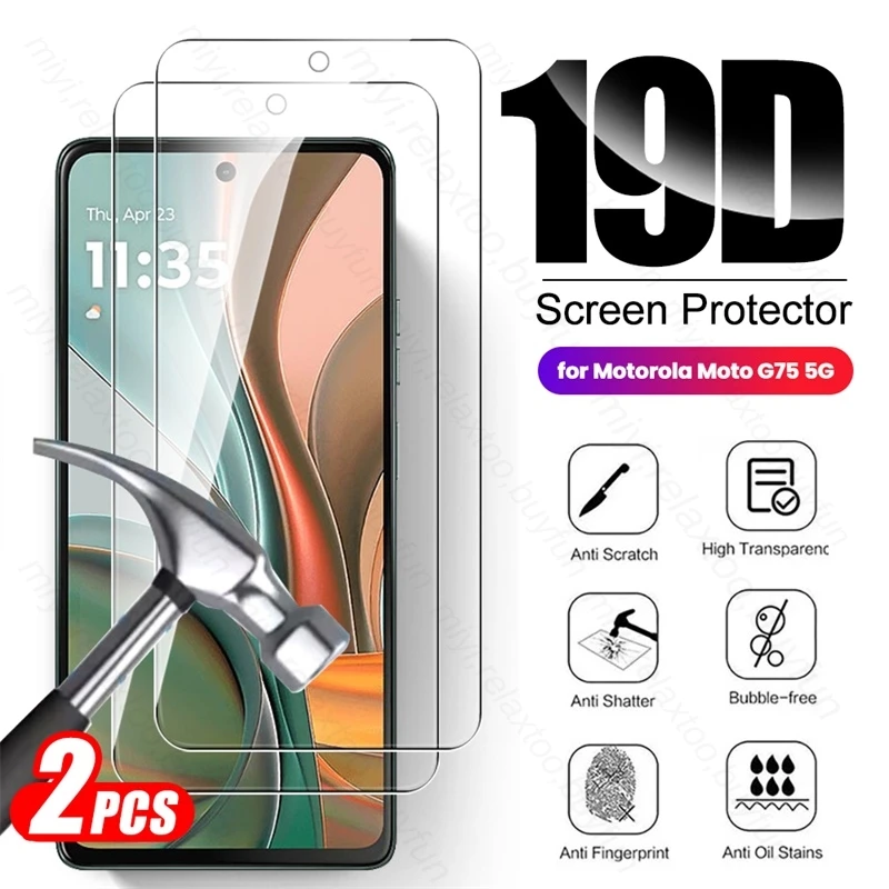 2Pcs 19D Protective Glass Case for Motorola Moto G75 5G 9H Tempered Glass Screen Protector on Moto Rola MotoG75 G 75 75G 5G 2024