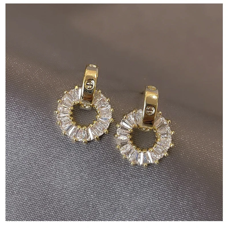 

Plated 14k Real Gold Luxury Tiny Earring Exquisite Round Zircon Anti-allergy Top Quality Earring Circle Jewelry Pendant Gift