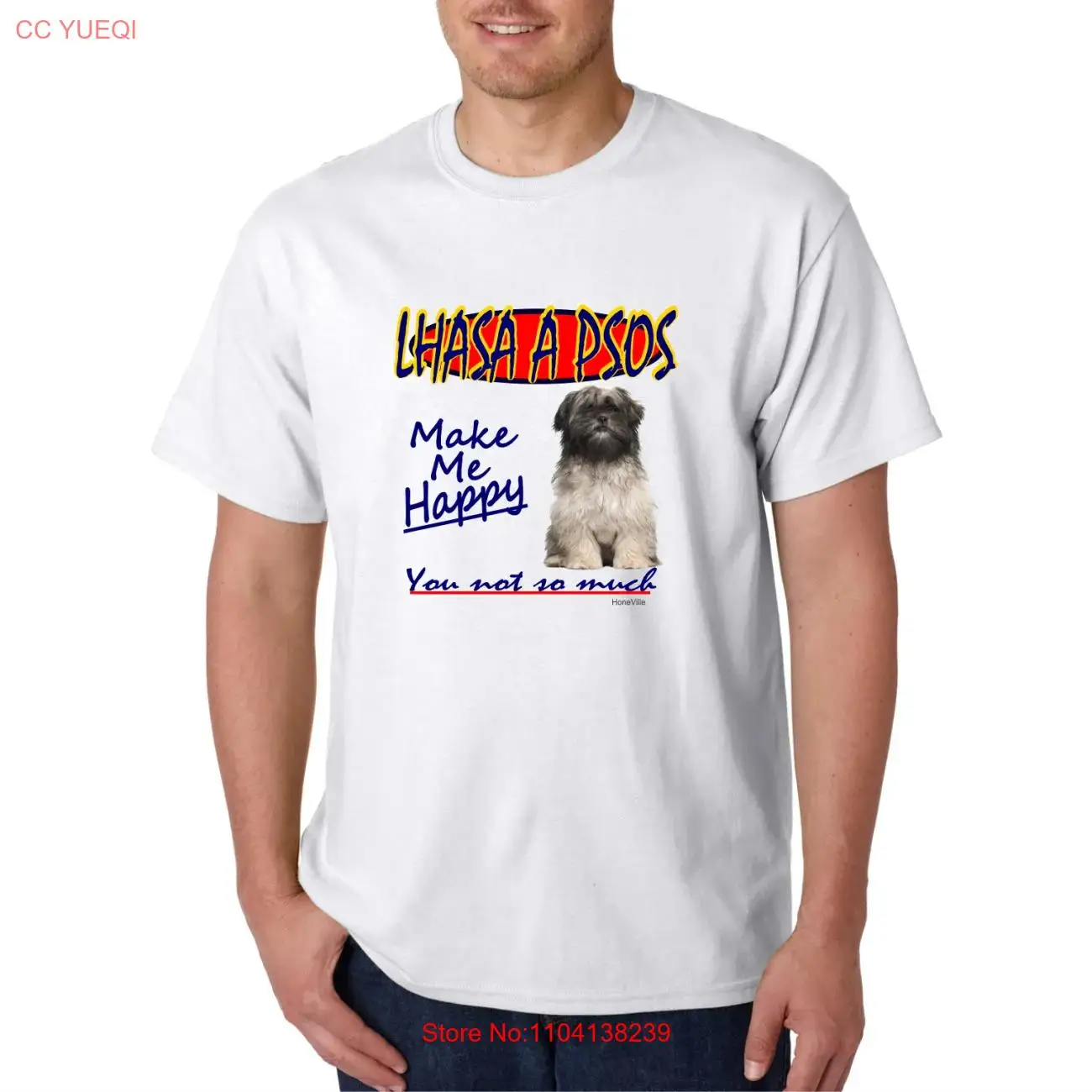 LHASA A PSOS BW Dogs Make Me Happy HoneVille™ Unisex T-shirt