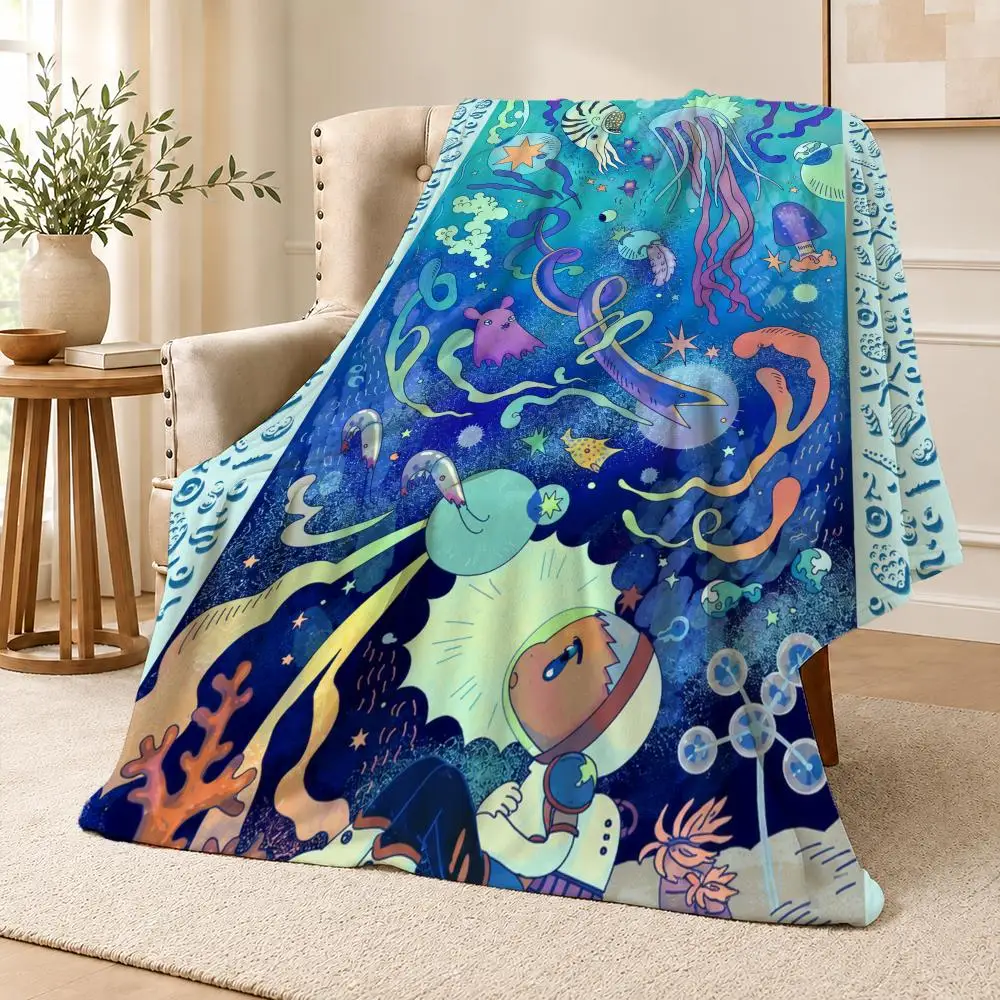 Dreamy Deep Sea Jellyfish Ocean Fantasy Aesthetic Throw Soft Flannel Throw Blanket for Couch Bed Sofa Warm Cozy All Season
