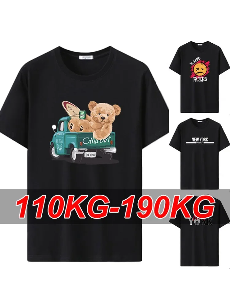 Męska koszulka letnia plus size 1XL-7XL z krótkim rękawem, z nadrukiem kreskówkowym, dla mężczyzn o wadze 110kg-180kg, bawełniana, miękka, oddychająca odzież męska. — zdjęcie 2