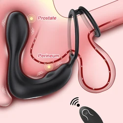 2 in 1 Wireless Remote Control Prostate Massager Penis Ring Vibrator for Men Delay Ejaculation Sex Toys for Couples Adult Goods