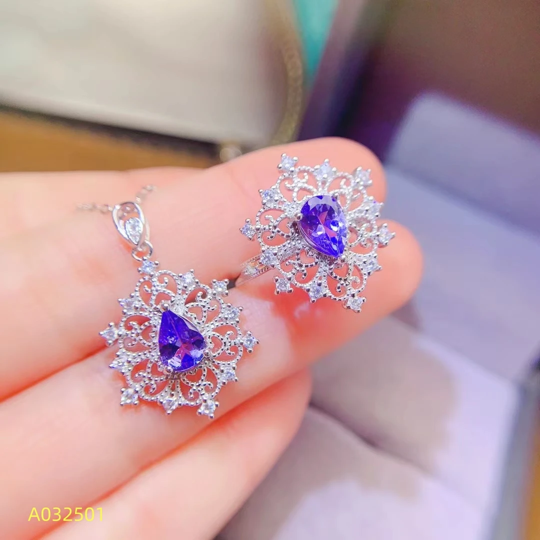 

Fine Jewelry Natural Tanzanite Women's Ring Pendant Set S925 Pure Silver Exquisite Inlaid High Clarity Gems Support Testing