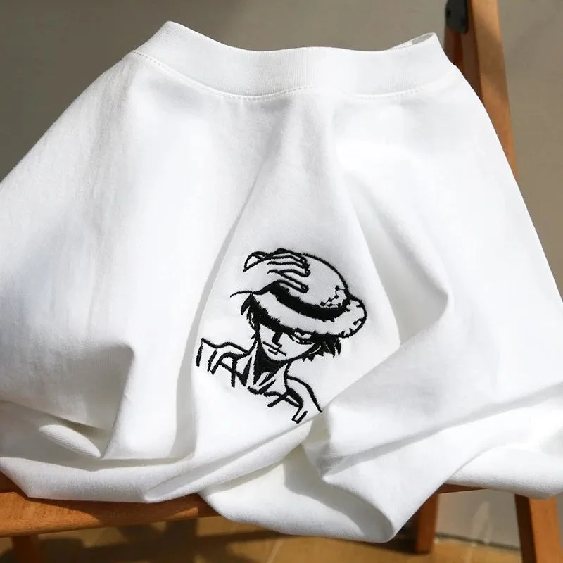 

New One Piece Creative Anime Kawaii Pure Cotton Embroidered T-shirt Summer Cute Luffy Loose Cartoon Short Sleeve Gift Wholesale