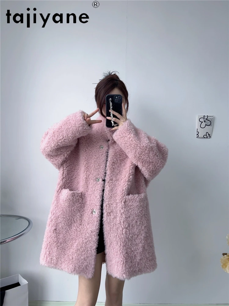 TAJIYANE Cappotti di lana naturale al 100% per donna Stile coreano Colletto alla coreana Tosatura delle pecore Giacca invernale Abbigliamento donna 2025 шрость