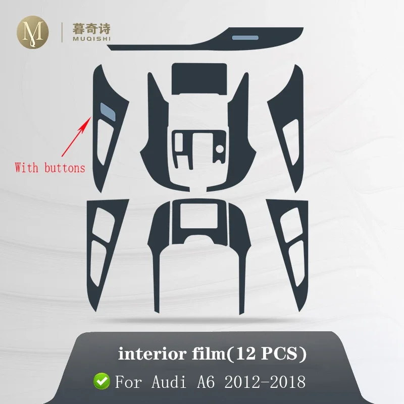 لأودي A6 S6 A7 C7 2012-2018Car الداخلية لوحة البيانو طبقة حماية بولي TPU شفافة ذاتية اللصق الطلاء فيلم المضادة للخدش PPF