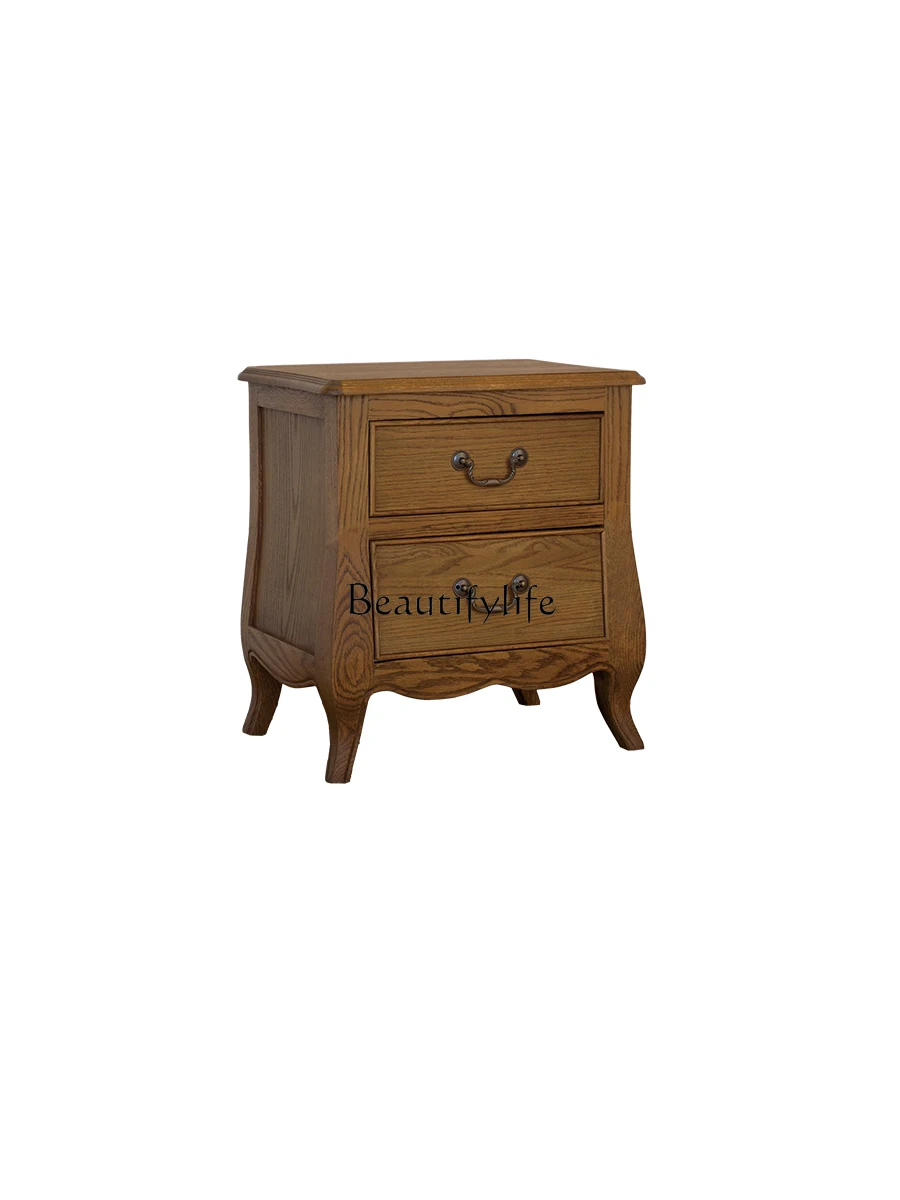 

American Country Solid Wood Bedside Cabinet French Retro Oak Two-Drawer European Antique Pastoral Locker