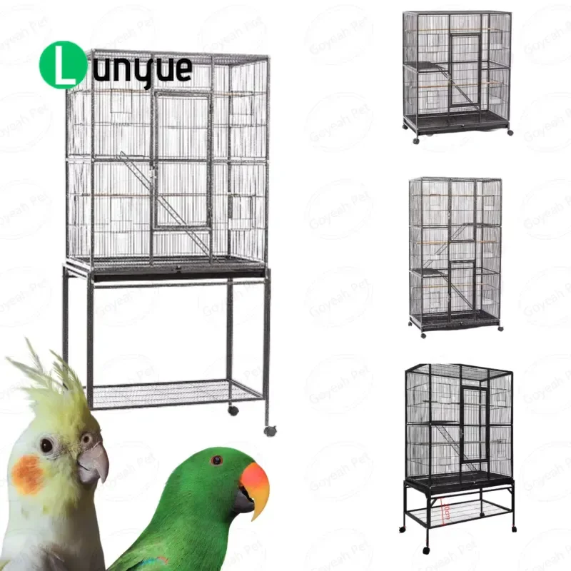 Large Stainless Steel Bird Cage Removable Elevated Stable Sturdy Pet Cage For Parrots Chinchillas Durable Easy Clean