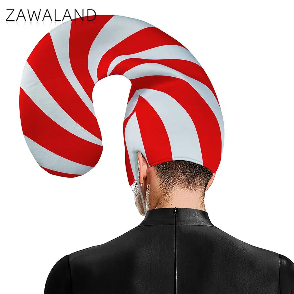 Zawaland كاندي قصب عيد الميلاد قبعة أحمر أبيض مخطط تأثيري أغطية الرأس ثلاثية الأبعاد الطباعة الرقمية عيد الميلاد فستان مرحلة الأداء قبعة #6