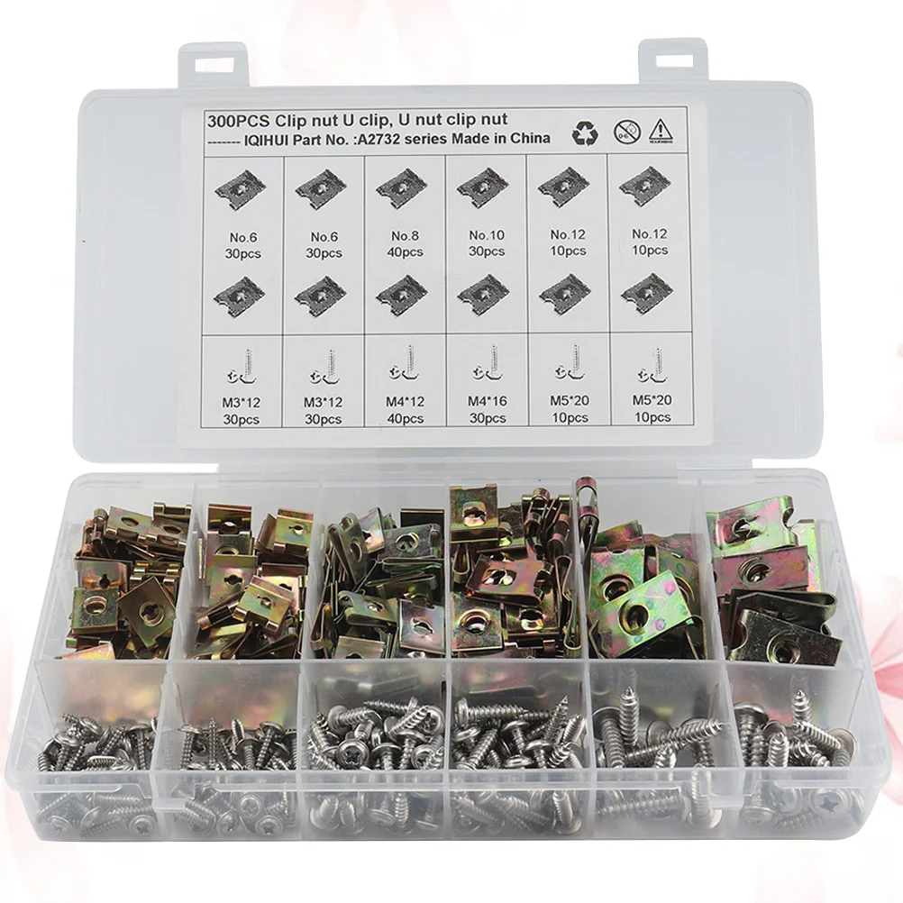 

480pcs Nut Fasteners Manganese Steel Spire U Clip For Motorcycle Car Trim Panel No.6/8/10/12 Self Tapping Clips Nut