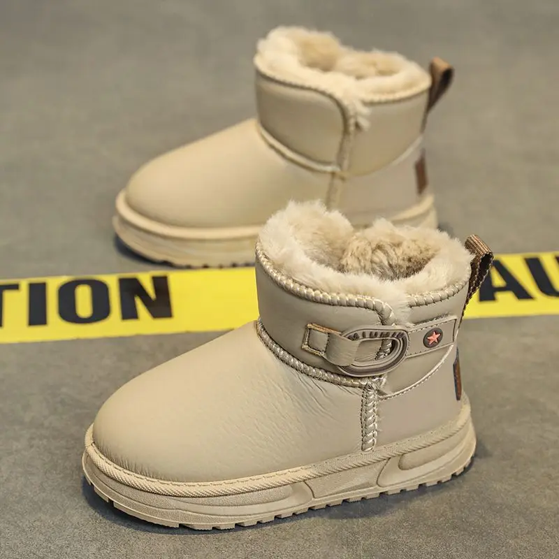 

Boys Winter Snow Boots Kids Warm Fleece Lined Leather Upper Soft Sole Anti Slip Cold Weather Shoes 2026 New Arrival