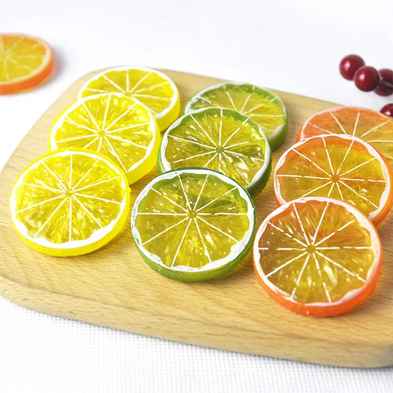 Mini simulación de rodajas de limón, frutas artificiales falsas, manzanas súper pequeñas, modelo de plástico de espuma, decoraciones para fiestas, cocina y bodas