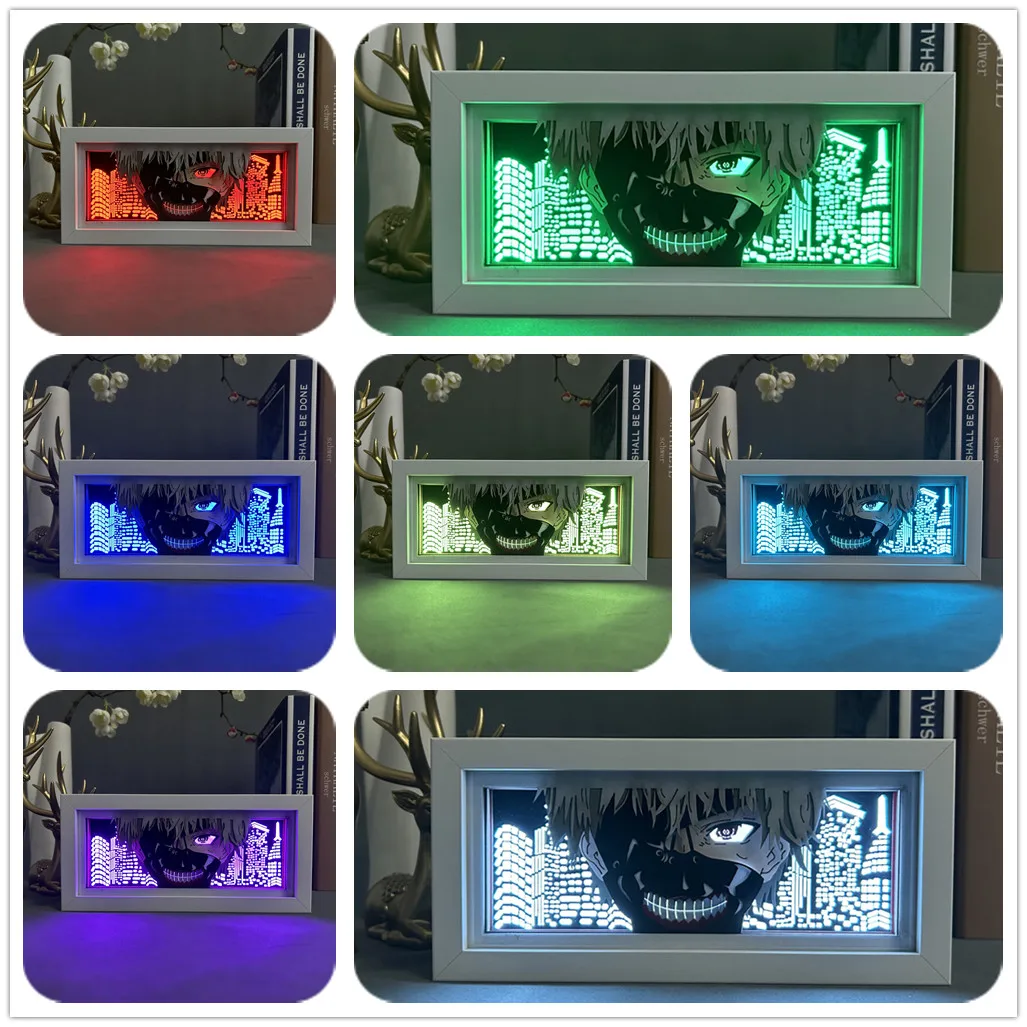 Japanese Anime Tokyo Ghoul Light Box Ken Kaneki Paper Carving 3D Anime Lamp LED Light Anime Figure for Room Decor Birthday Gift