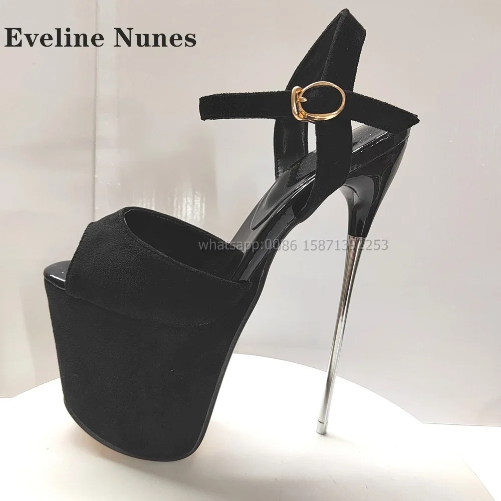 Leopard Platform Metal Heel Sandals Open Toe Side Air Shallow Sexy Runway Show Shoes Buckle Strap Large Size Spicy Girl Shoes