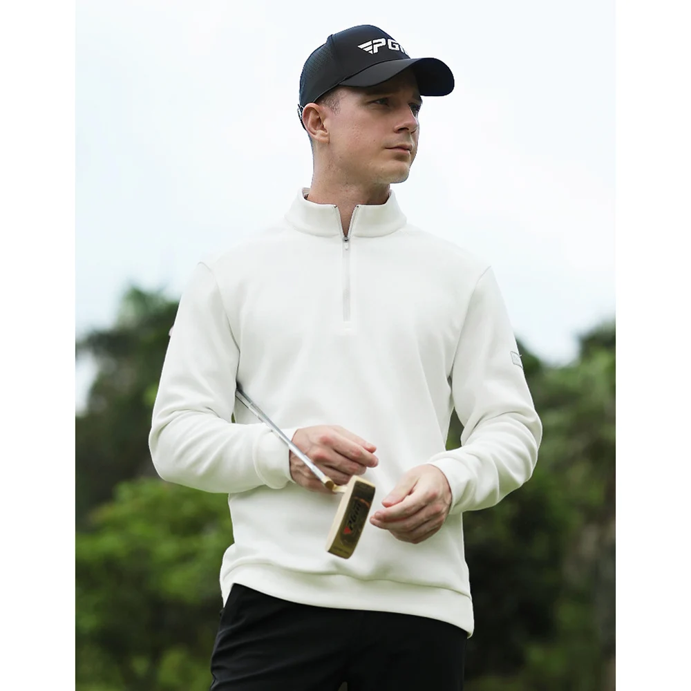 PGM Golf Sweater Men Autumn Winter Golf Clothing Long-Sleeve Striped Shirts Men’s Zipper Collar Warm Sweater Fashion Jacket