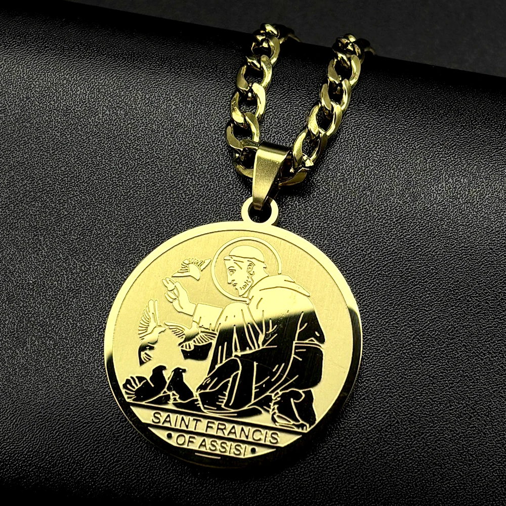 SAINT FRANCIS OF ASSISI PROTECTOR OF ANIMALS Pendant Necklace for Women Men Stainless Steel Christian Medal Chain Jewelry Gift
