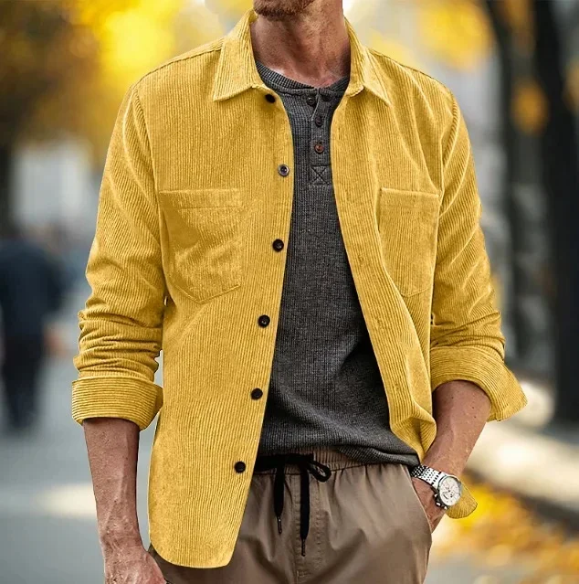 

Casual Long Sleeve Corduroy Men's Shirt Spring Autumn New Style Pocket Turn-down Collar Jacket Coat