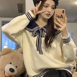 Sailor Collar Autumn Winter Sweater Pullovers Women 2022 Preppy Style Loose Sweater Pullover Oversize Sweater Jumper Knitwear