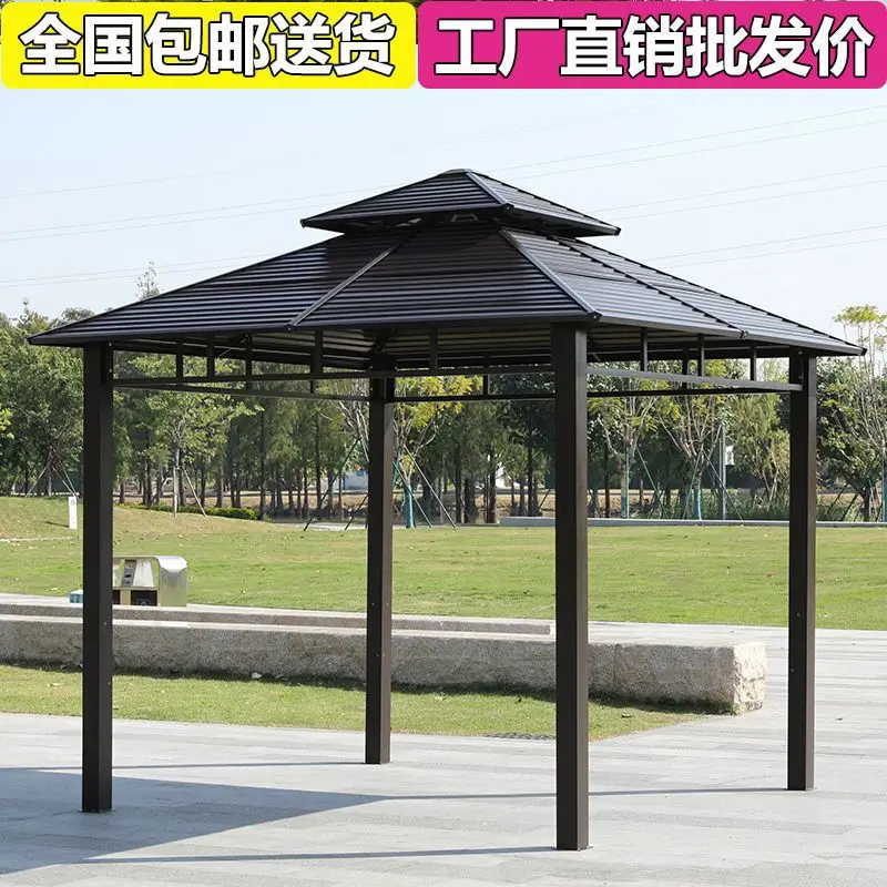Factory Direct 2026 Outdoor gazebo Galvanized ceiling pavilion Four-column pavilion Villa courtyard Garden rooftop Leisure