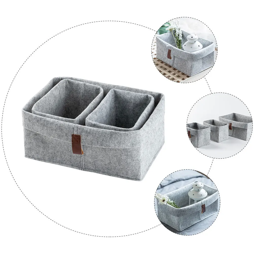 

3pcs Felt Storage Basket Compact Desktop Organizer For Home Office Desk Small Bins Household Organizing Solution