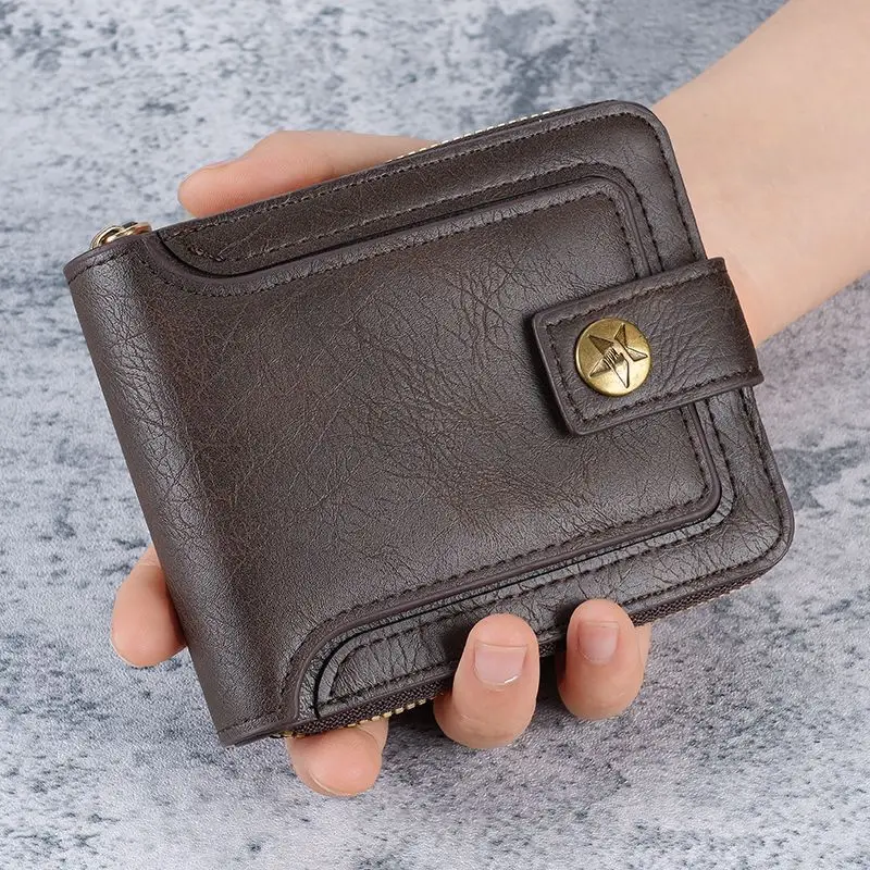 2024 Retro Short Wallet Zipper Multifunctional Card Bag Tri-fold Buckle Coin Purse Four Seasons Unisex Retro Zipper Wallet