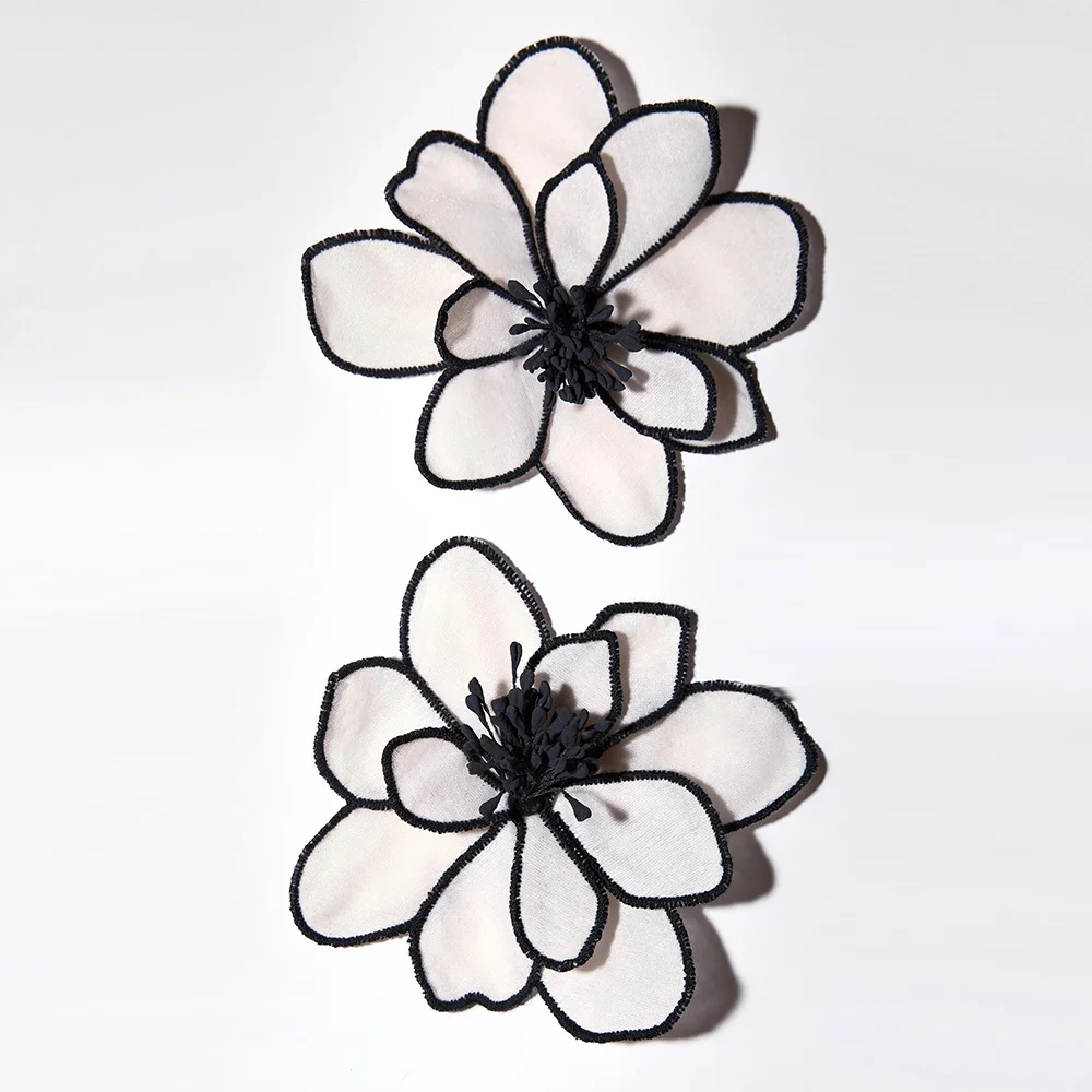 Vedawas Flower Earrings,Bohemia Maxi Fabric 3D Flower Charm Layer Big Handmade Cloth Floral Stud Women Earring Wedding Jewelry