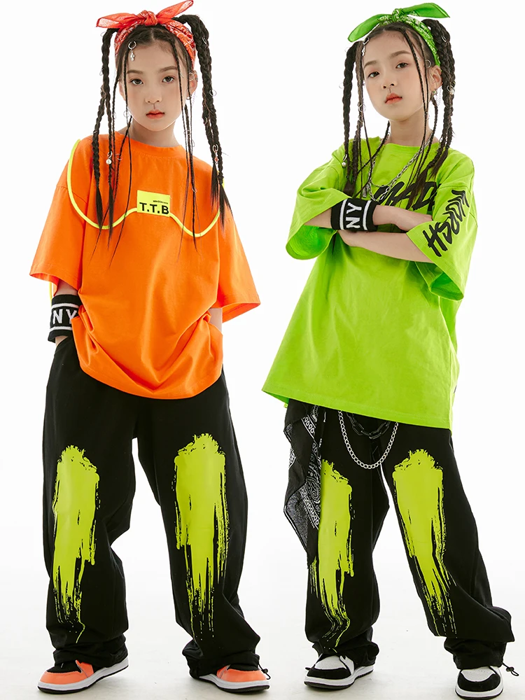 Roupas da moda para dança de rua para meninas, roupas infantis para dança de jazz, roupas para performance de jazz, camiseta de algodão solta