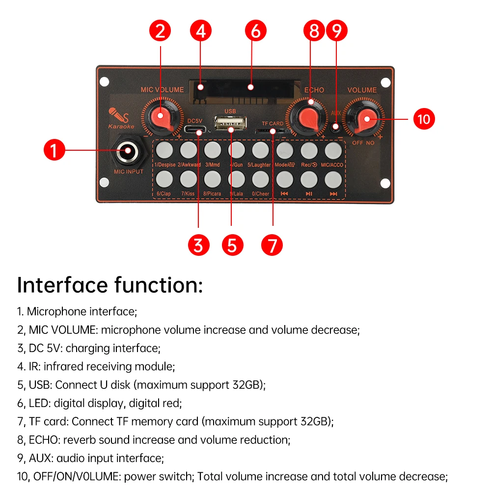 DC 5V Bluetooth-compatible 5.3 MP3 Decoding Amplifier Board With Microphone Function Power 2 * 10W Amplifier Audio Player