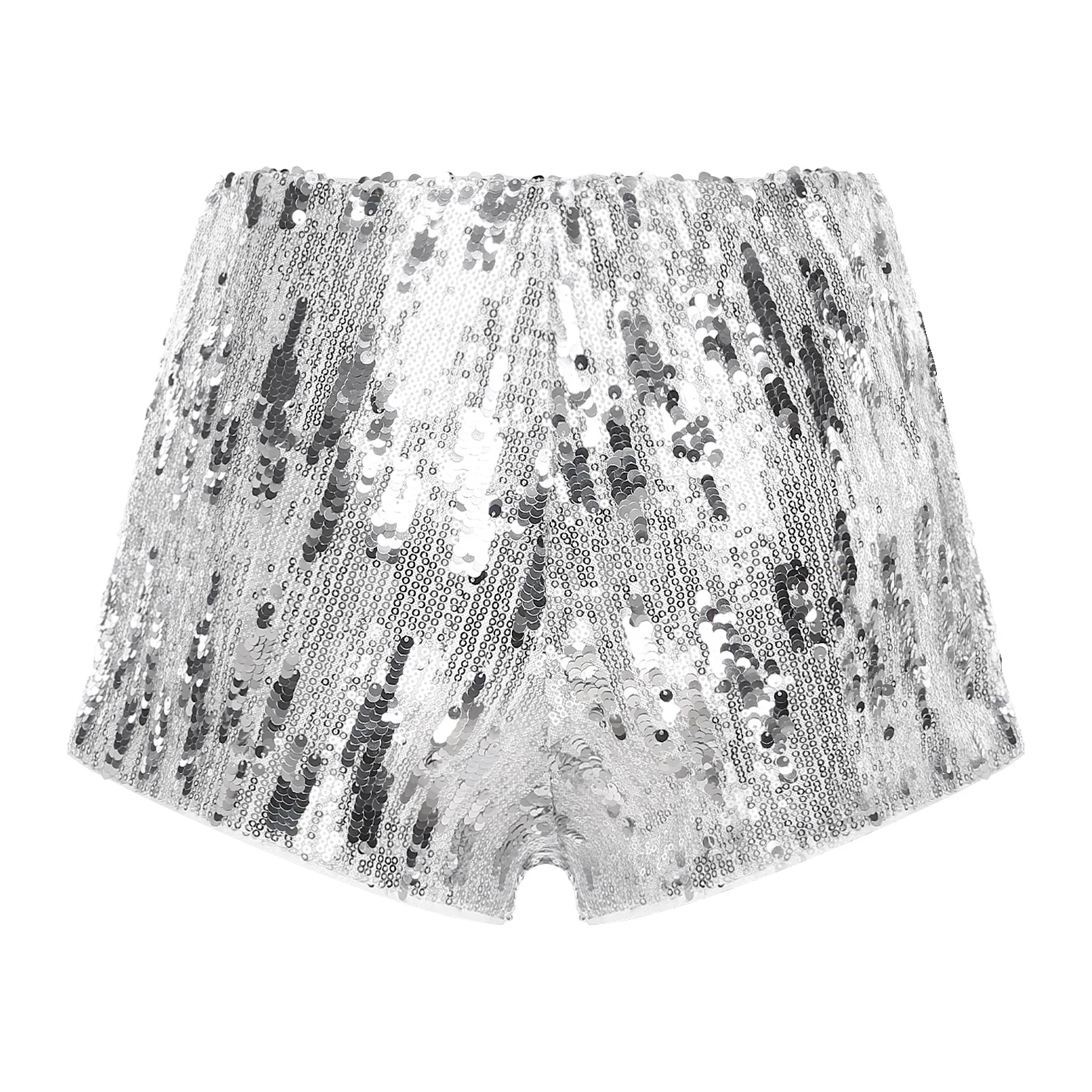 กางเกงขาสั้นผู้หญิงประดับเลื่อมวิบวับ มีซิปด้านข้าง ยืดหยุ่น กระชับสะโพก ทรงชีคกี้ เหมาะสำหรับงานเรฟ แดนซ์ และการแสดงบนเวที
