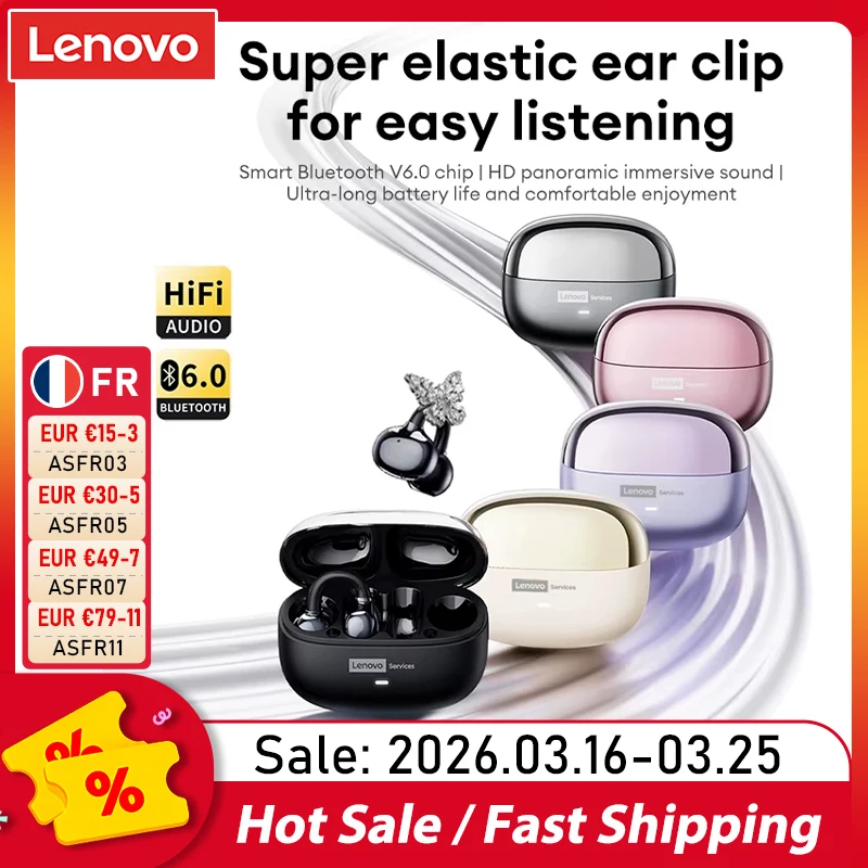 Choix Lenovo LE302 OWS clip d'oreille sans fil écouteurs faible latence HD appel Bluetooth casque HiFi musique Sport mode écouteurs