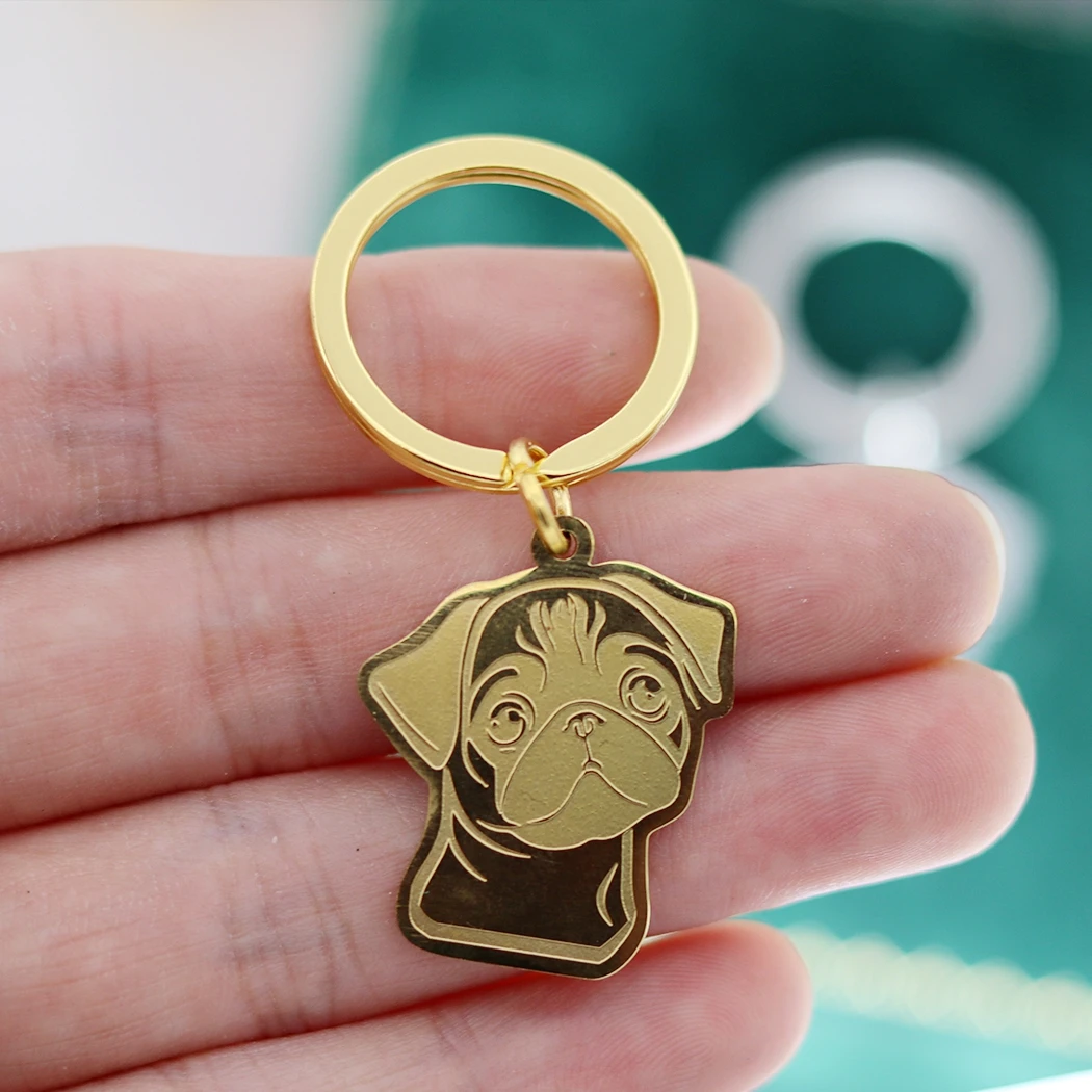 Cartoon Pet Lucky Charms Cute Pug Dog Kids Gifts DIY Craft Keychain for Women Men Jewelry Deco Stainless Steel Metal Accessories