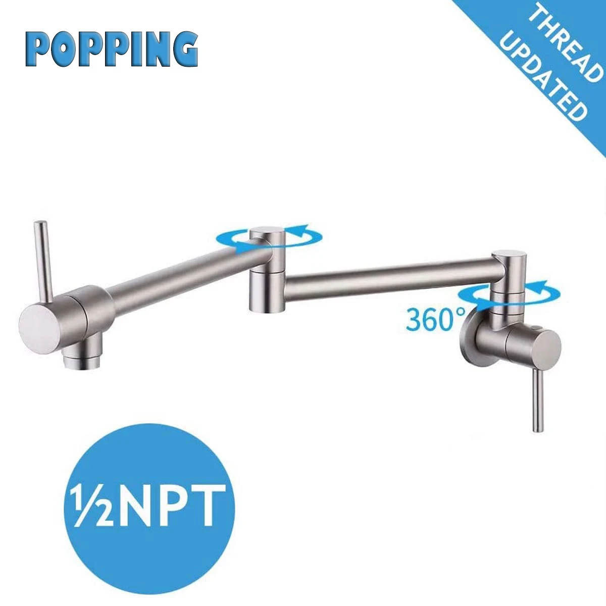 

360 Rotating Folding Faucet Stainless Steel Brushed Nickel Double Handle Wall Mounted Kitchen Sink Single Cold Water Mixer Tap